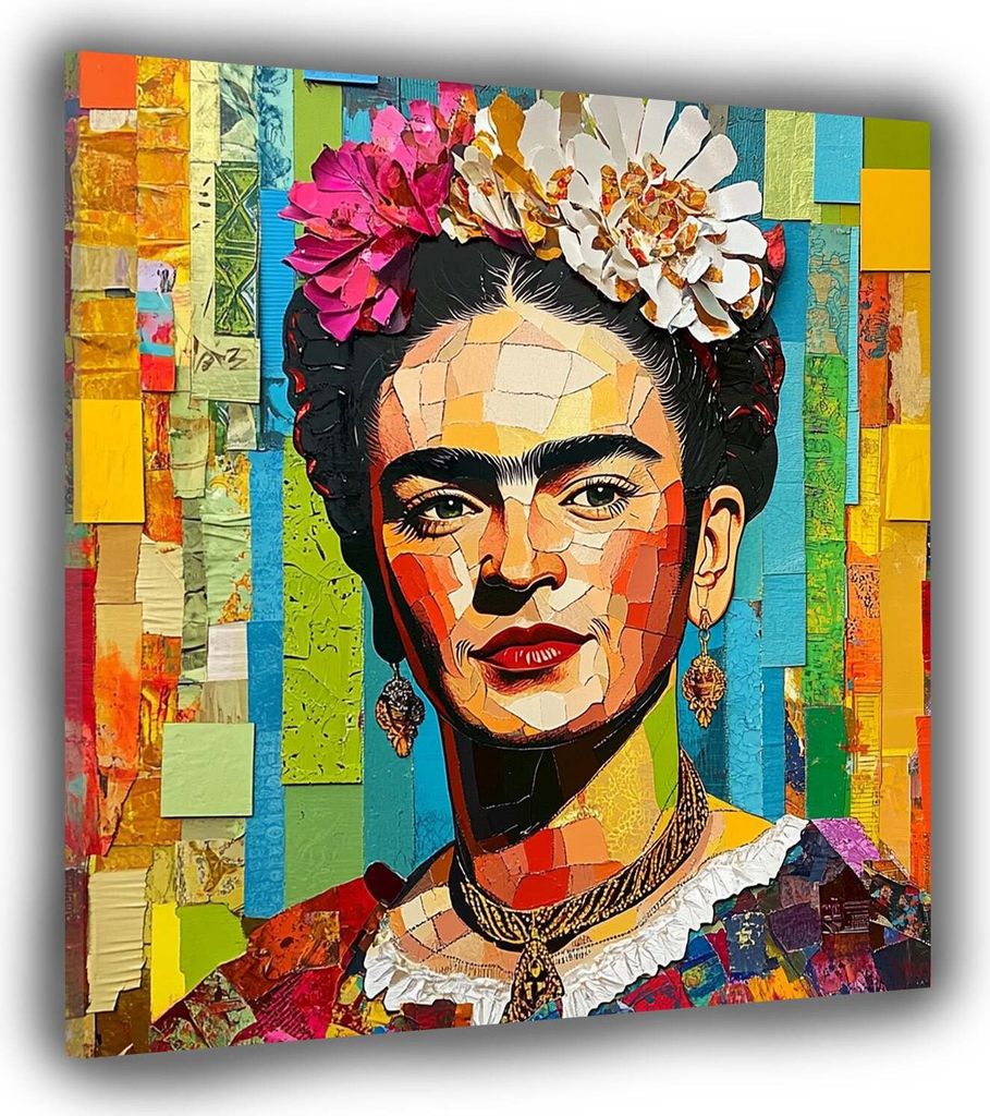 Frida Mosaik Pop Art farbenfroh Leinwandbild Wandbild Kunstdruck XL Wanddeko: 120x120x4cm