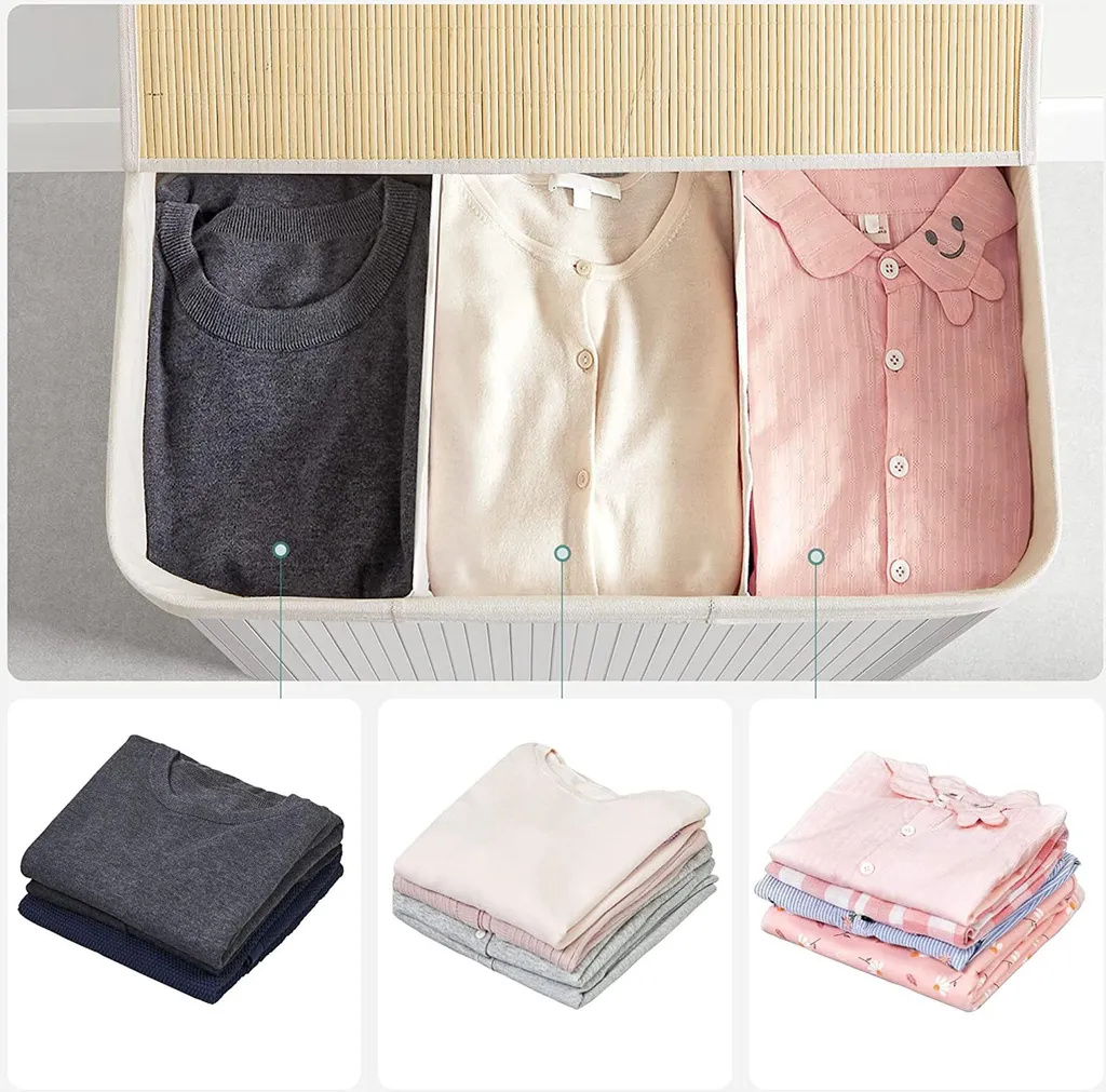 Panier à linge 3 compartiments couleur naturelle - Tri sélectif chic