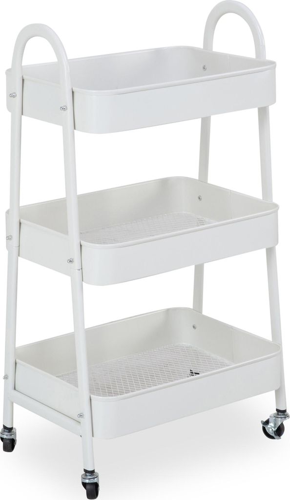 Weißes 3-stöckiges Metallregal auf Rädern 44x31,5x78,5 cm Produktbild 