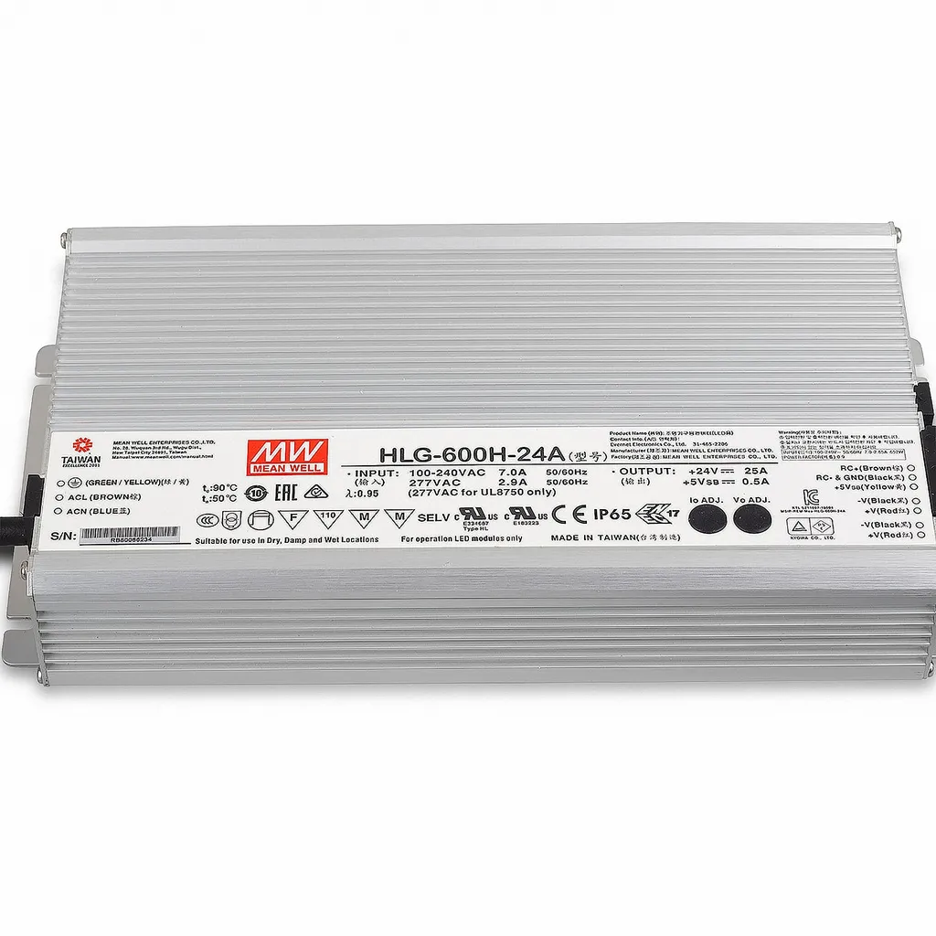 Transformateur LED 24V 600W Mean Well HLG-600H-24A Étanche pour Extérieur