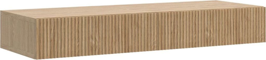 A long, rectangular wooden cabinet with a ribbed texture on the front.