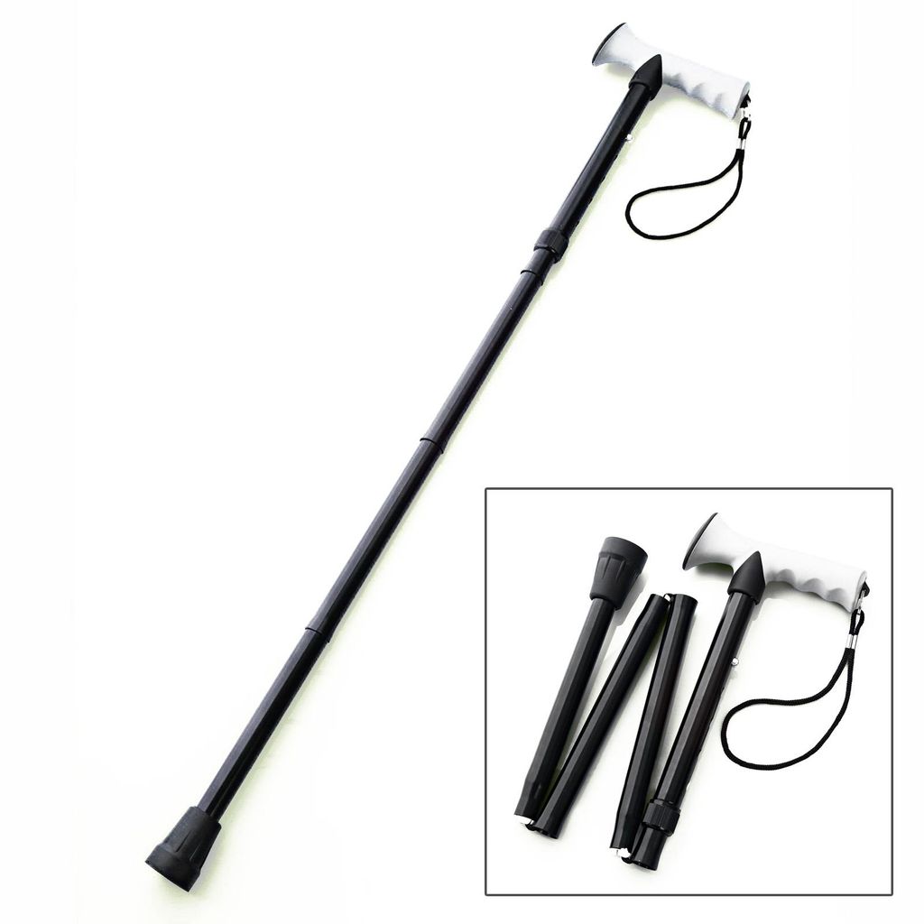 Gehstock Faltbar Aluminium Höhenverstellbar 83-93 cm Gehstütze Schwarz Spazierstock Gehhilfe mit Gelgriff Wanderstock