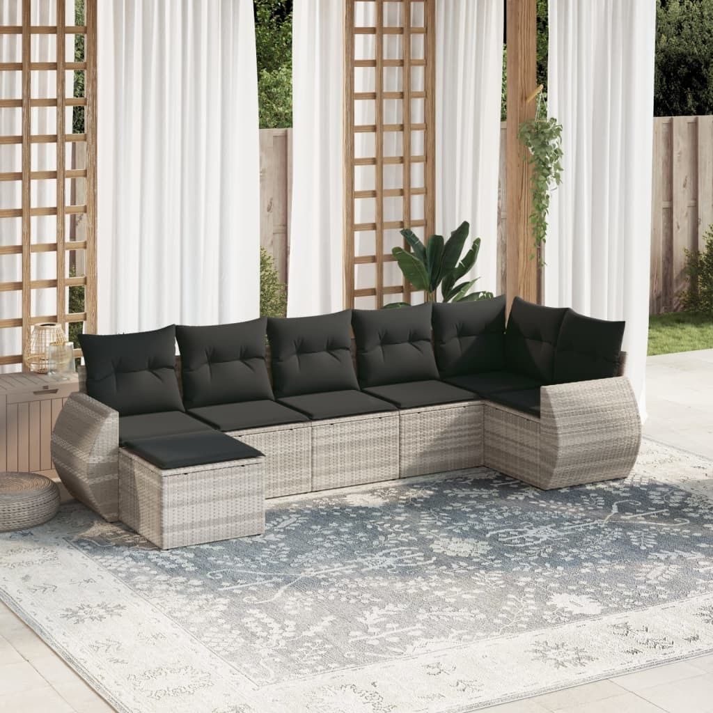 Maison Exclusive - 7-tlg. Garten-Sofagarnitur mit Kissen Hellgrau Poly Rattan