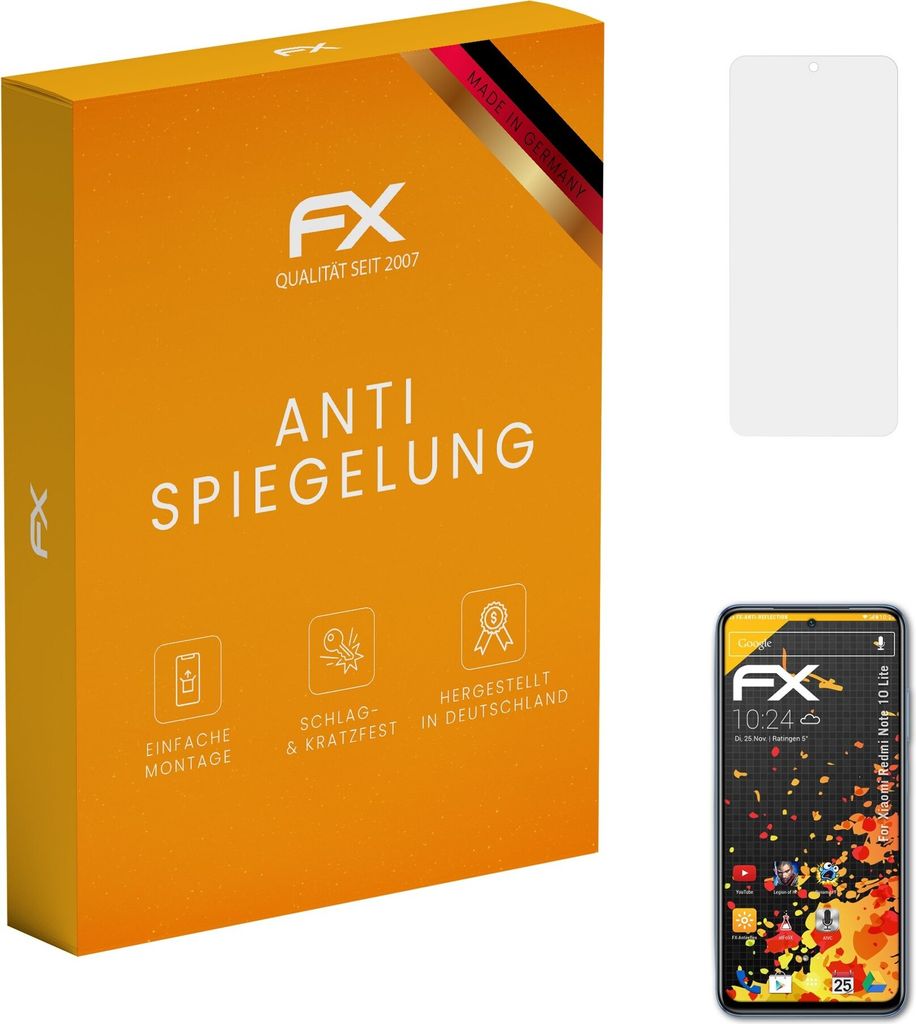 atFoliX FX-Antireflex 3x Schutzfolie kompatibel mit Xiaomi Redmi Note 10 Lite Displayfolie