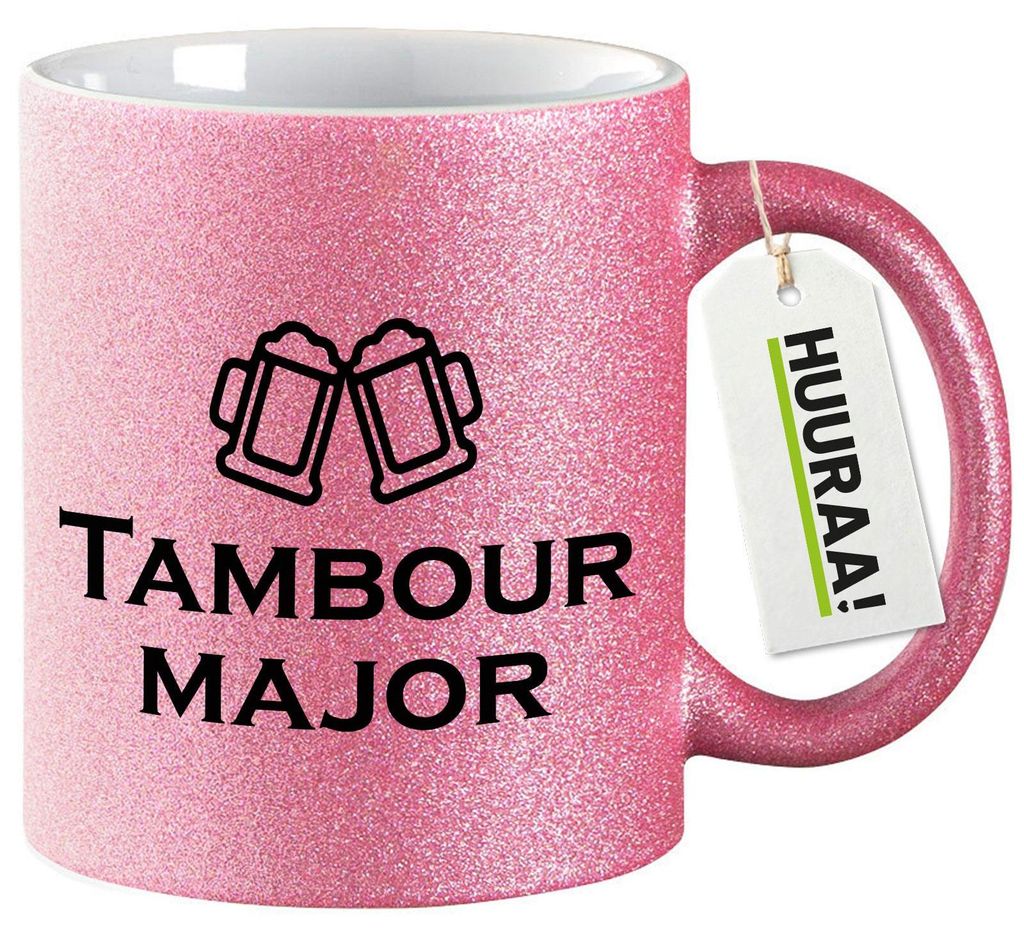 Huuraa Glitzertasse Tambourmajor Schützenfest 330ml Pink Keramik Kaffeebecher Geschenkidee