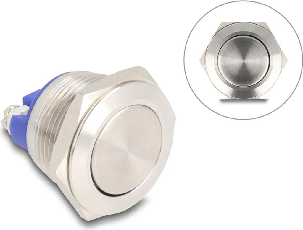 Bouton Poussoir 19mm Inox avec Fixation à Vis et Design Plat Delock