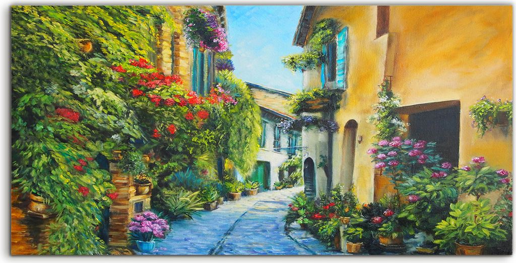 Coloray Canvas 120x60 Wandbild Leinwand Bilder Blumen Straße in der Stadt Italien