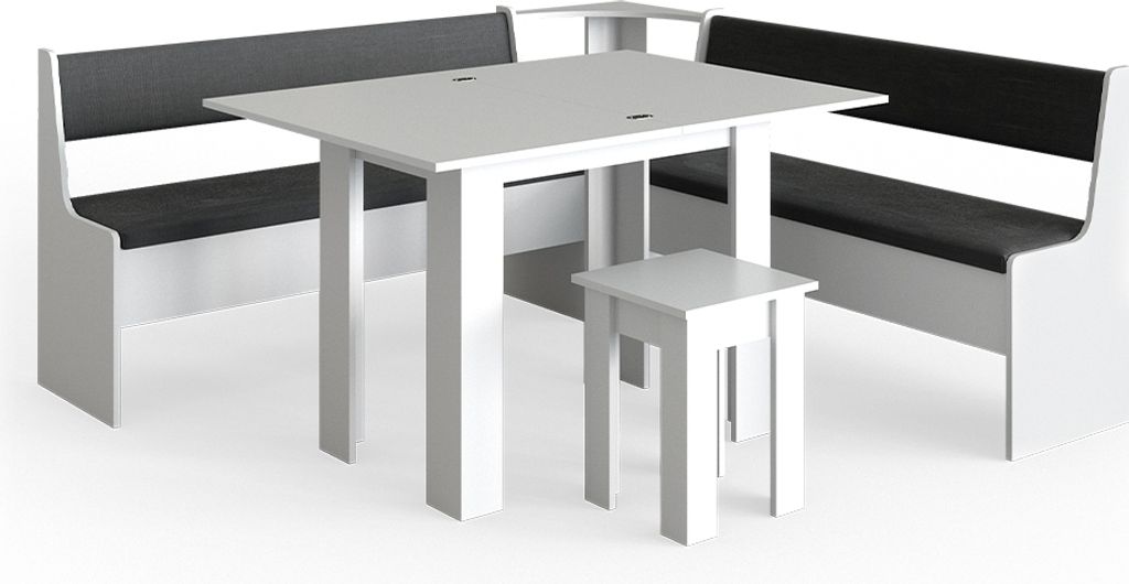 Eckbankgruppe Vicco Roman Weiß 180 x 180 cm mit Tisch, Model 34313