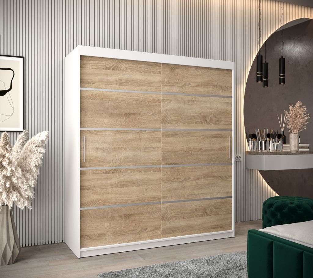 MINIO Kleiderschränk 180 cm VERONA 1 Weiß / Sonoma Produktbild 