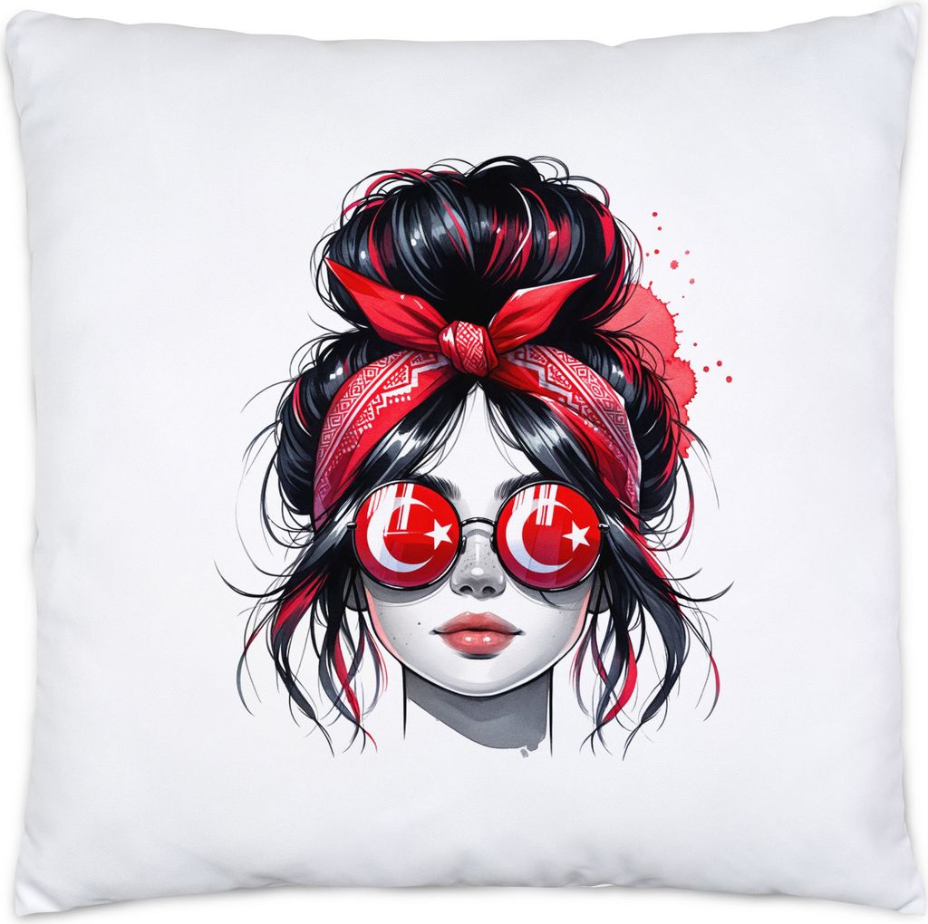 Stylisches Girl Mit Sonnenbrille Und Bandana Kissen Geschenk für Mode Fans Frauen Türkei Design Modern