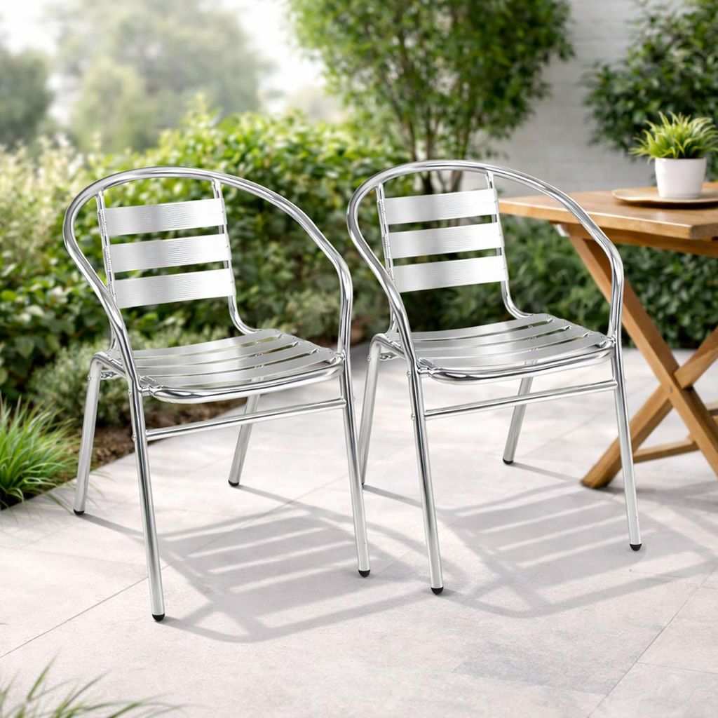 2 Stück stabile Aluminuim Bistrostühle Gartenstuhl Produktbild 