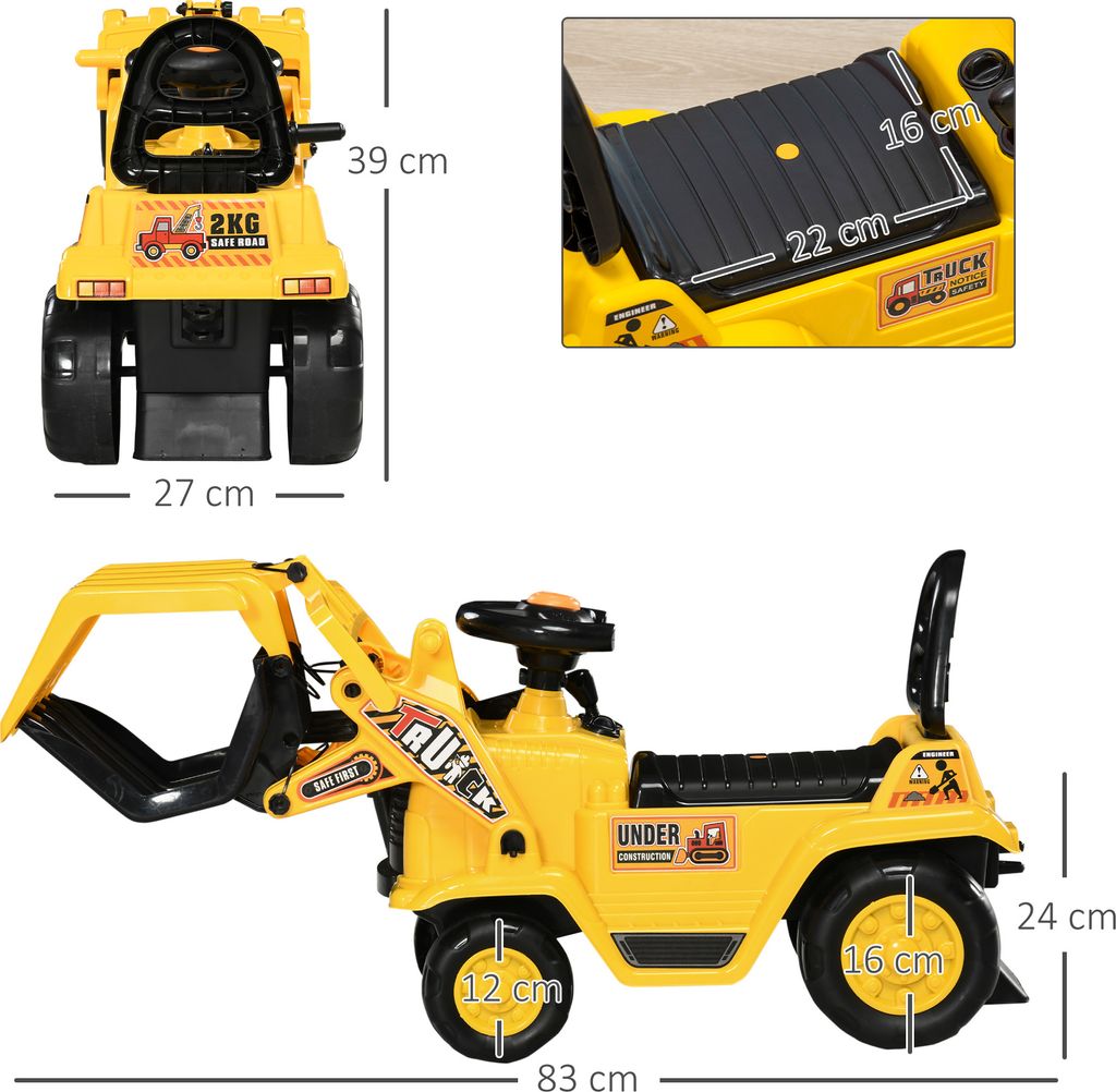 HOMCOM Sitzbagger, Aufsitzbagger mit Schaufel, Stauraum, Produktbild 3