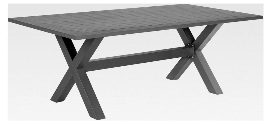 Rechteckiger Gartentisch aus Aluminium in Grau 200 x 105 cm mit X-Beinen, modern