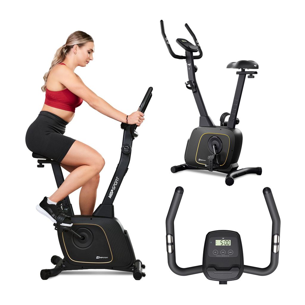Hop-Sport Heimtrainer HS-3000H Hometrainer Fahrrad mit Magnetwiderstand, LCD-Display, Bluetooth & Kinomap, Pulsmessung, bis 120 kg belastbar, Schwarz