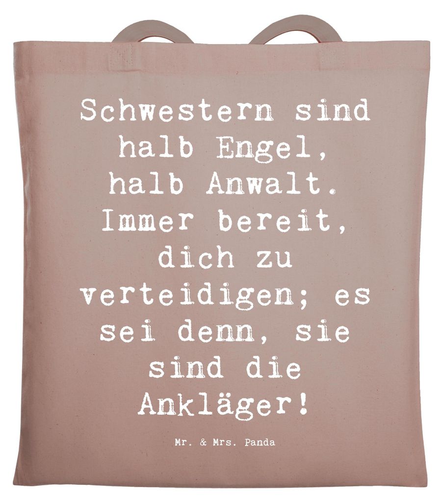 Mr. & Mrs. Panda Jutebeutel Spruch Schwesternwunder - Braun Pastell - Geschenk, familienbeziehung, Laptoptasche, Tasche, Uni, geschwisterstreit, Sh...