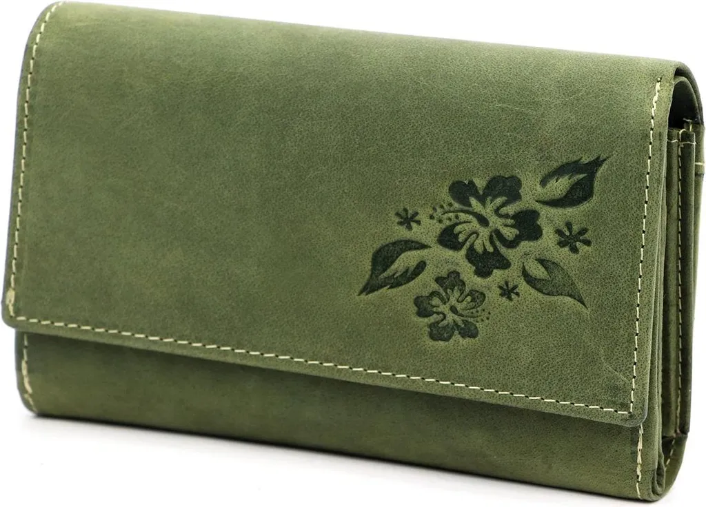 Spazioso portafoglio da donna in pelle con fiore Gregorio