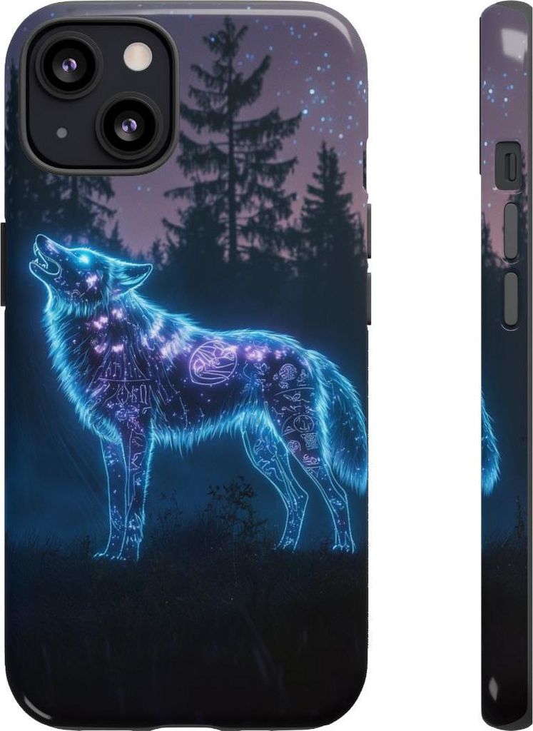 Leuchtender Wolf mit mystischen Symbolen – Hülle Kompatibel mit iPhone 13