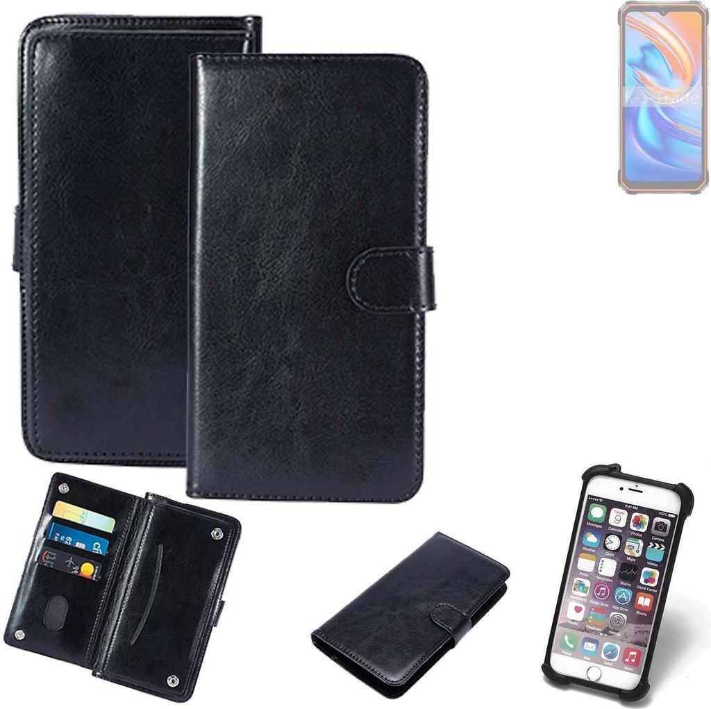 K-S-Trade 360° Hülle kompatibel mit Blackview BV9200 schwarz Kunstleder Case BookCase WalletCase Kunstlederederhülle Handyhülle, Rundumschutz