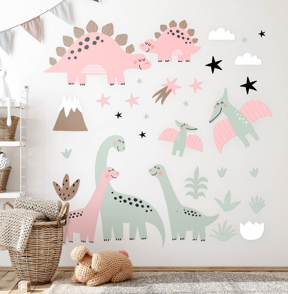 Dinosaurier in freier Wildbahn– Wandgestaltung – Wandbilder Kinder – Motivtapeten Set – Wanddekor Kinderzimmer – Selbstklebende Wandstick...