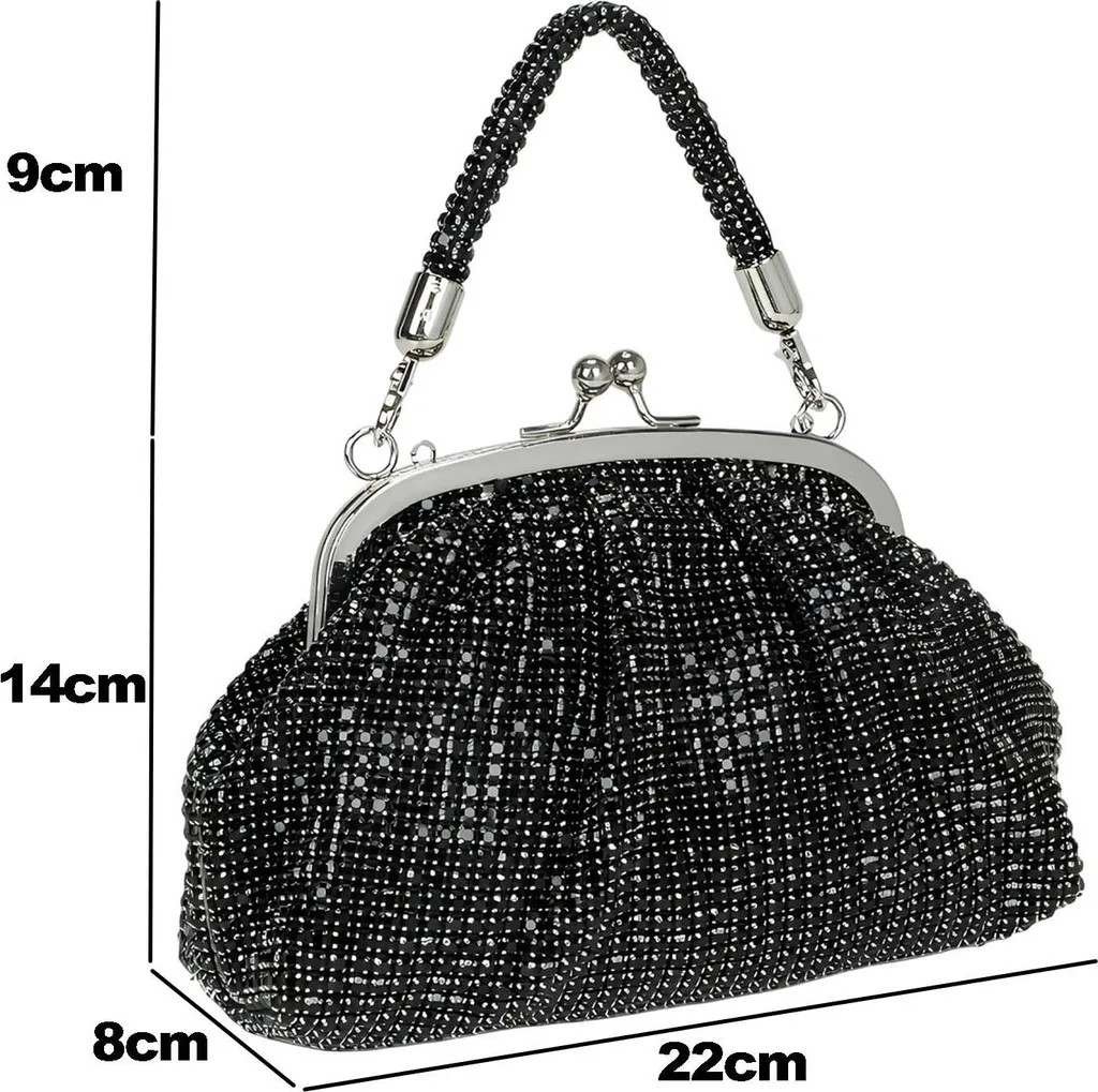 Pochette perlée rétro noire Gallantry : finitions perles et clic-clac - 2