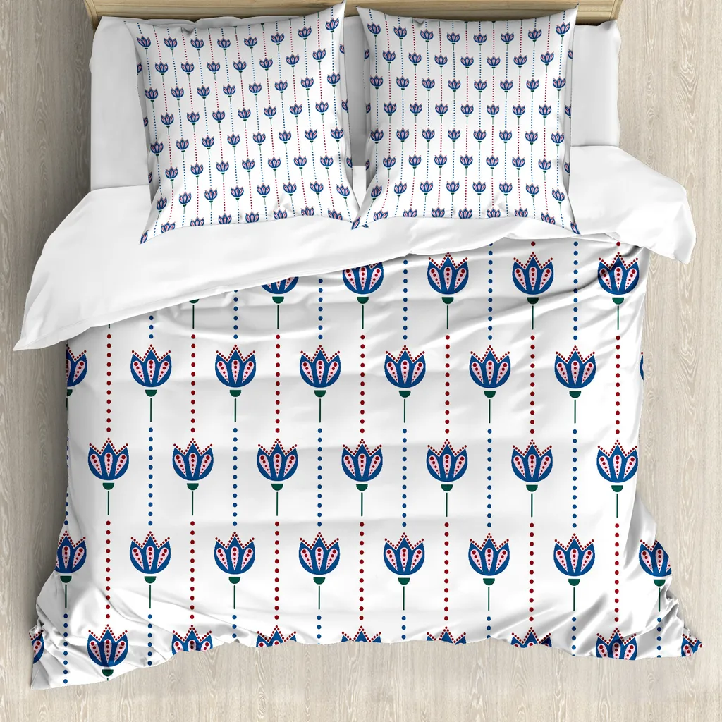 Copripiumino ABAKUHAUS Antiacaro 155x220cm Tulipani - Rosso e Navy