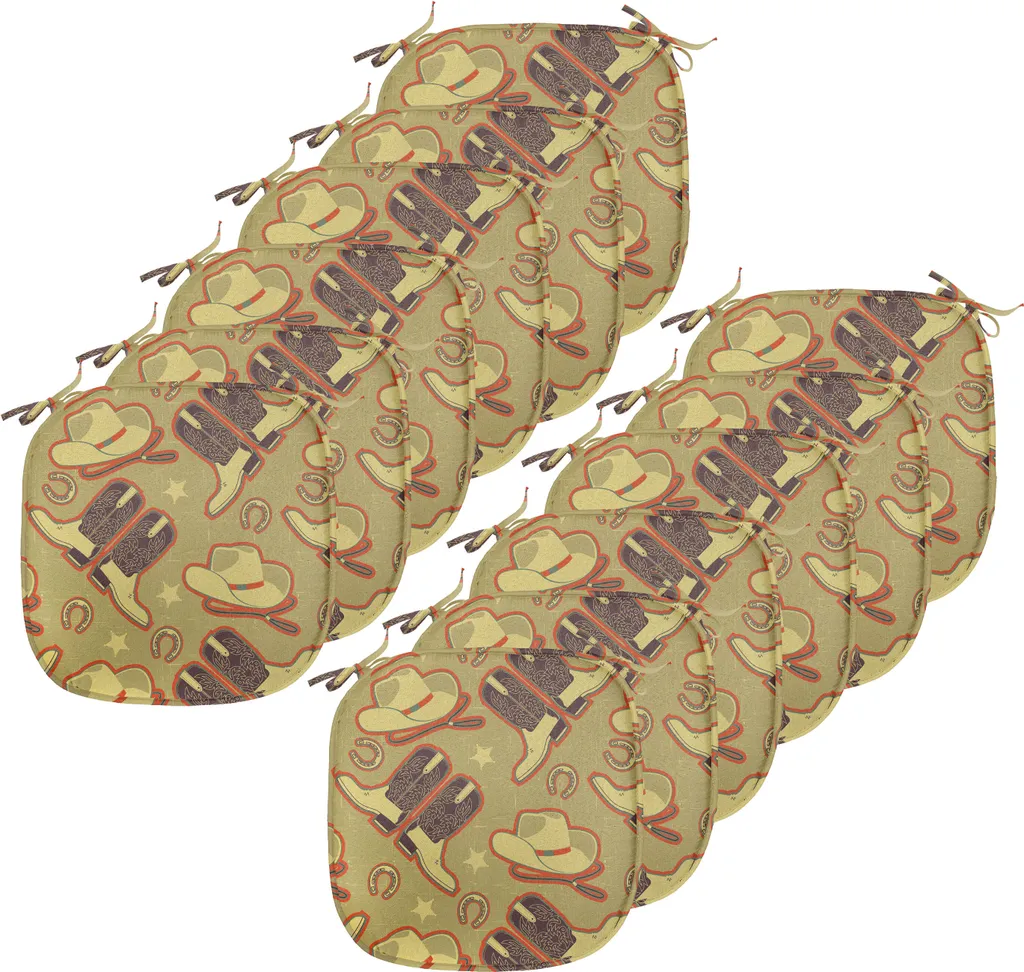 ABAKUHAUS Rivestimenti western per sedie da sala da pranzo, cappelli e stivali vintage, cuscini decorativi impermeabili con cinturini per sedie da cucina, 40 cm x 40 cm - confezione da 12, kaki marrone scuro scarlatto - 1