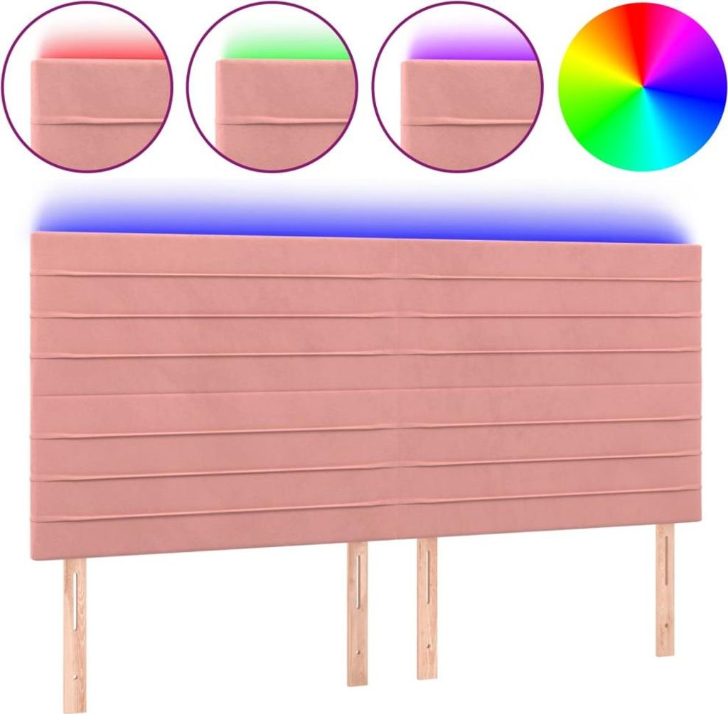 vidaXL LED Kopfteil Rosa 180x5x118/128 cm Samt Produktbild 