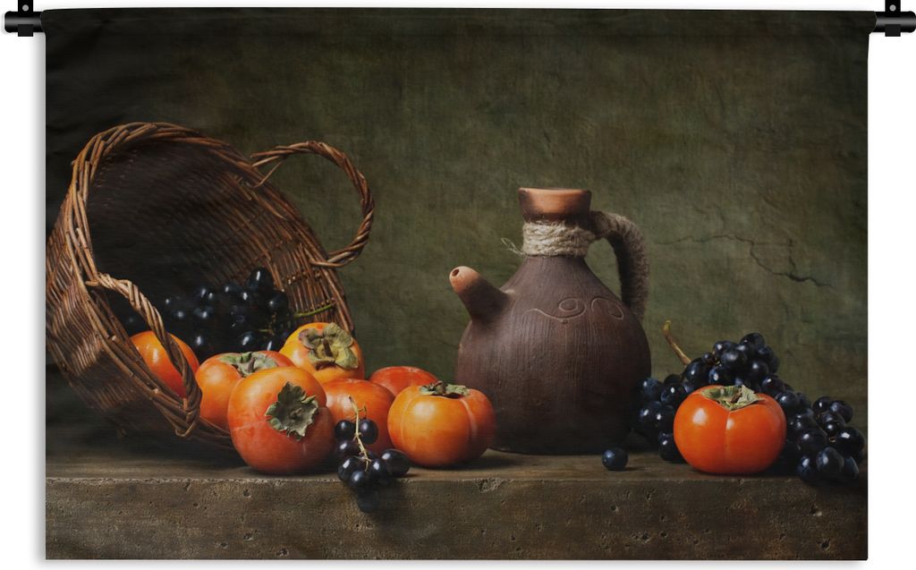 MuchoWow Wandteppich Wandbehang Rustikal - Obst - Korb - Stilleben 150x100 cm Tapisserie Dekoration Wandtuch - Waschbar - Tapisserien - Wand-Decke