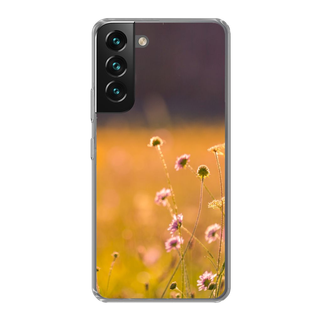 MuchoWow Handyhülle Schutzhülle Hülle für Samsung Galaxy S22 Plus Blumen - Hell - Rosa Silikon Softcase Handy Hülle - Schutzabdeckung