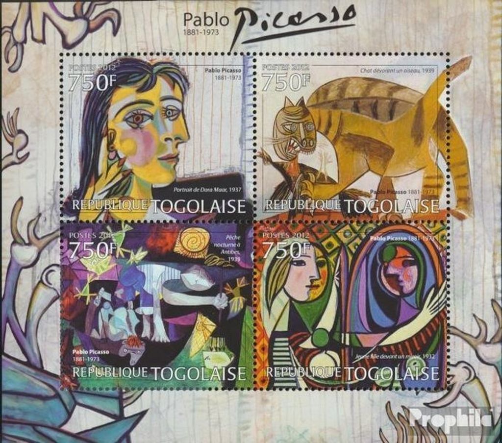 Briefmarken Togo 2012 Mi 4463-4466 Kleinbogen (kompl. Ausgabe) postfrisch Pablo Picaso (1881-1973)