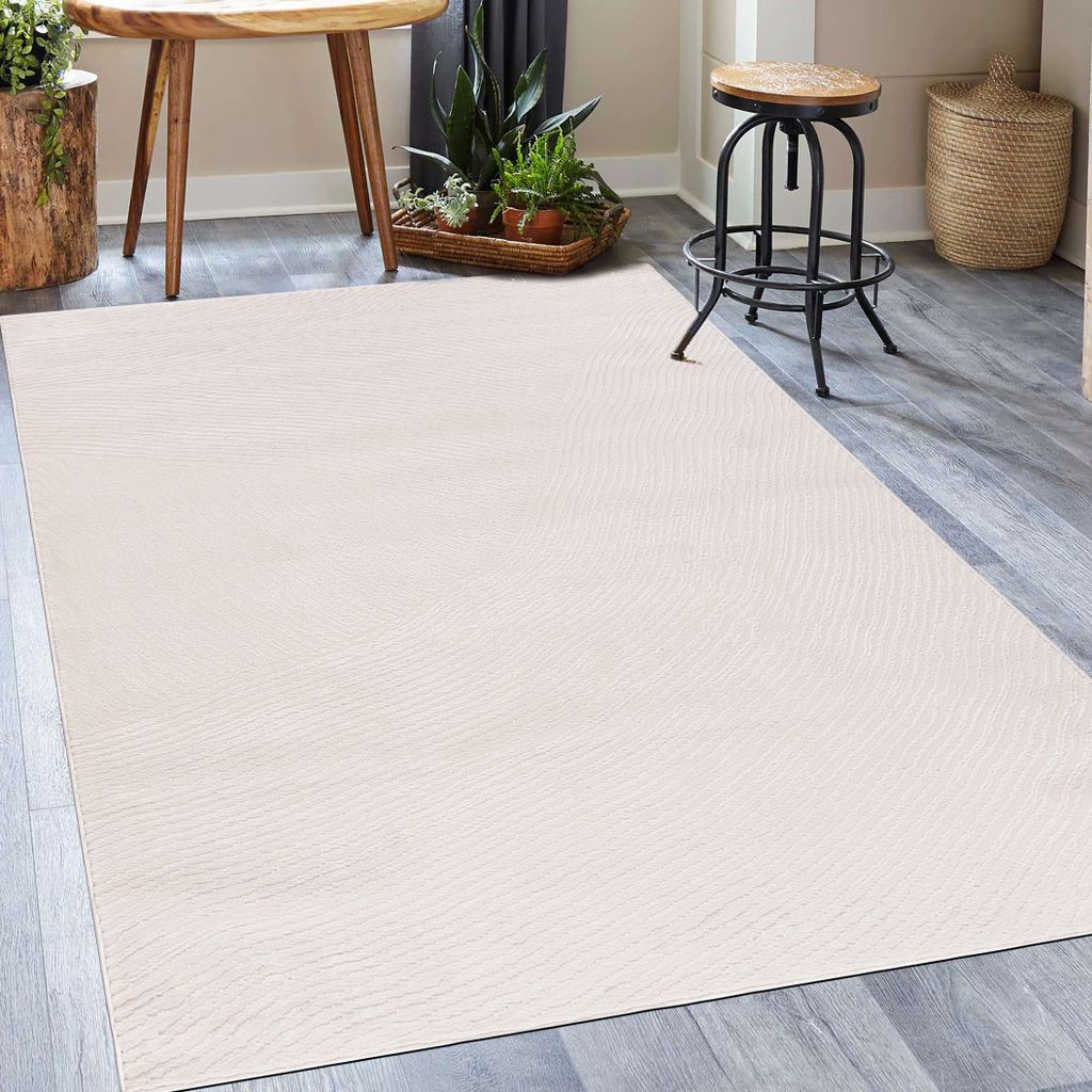 Kurzflor Teppich Mazovia - Minimalistisch Beige Teppich für Wohnzimmer, Schlafzimmer gut für Fußbodenheizung- 160 x 230 cm