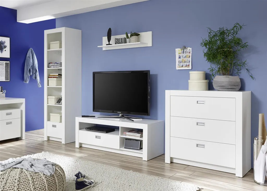 Étagère de rangement Alba blanche pour CD et petits objets dans le salon