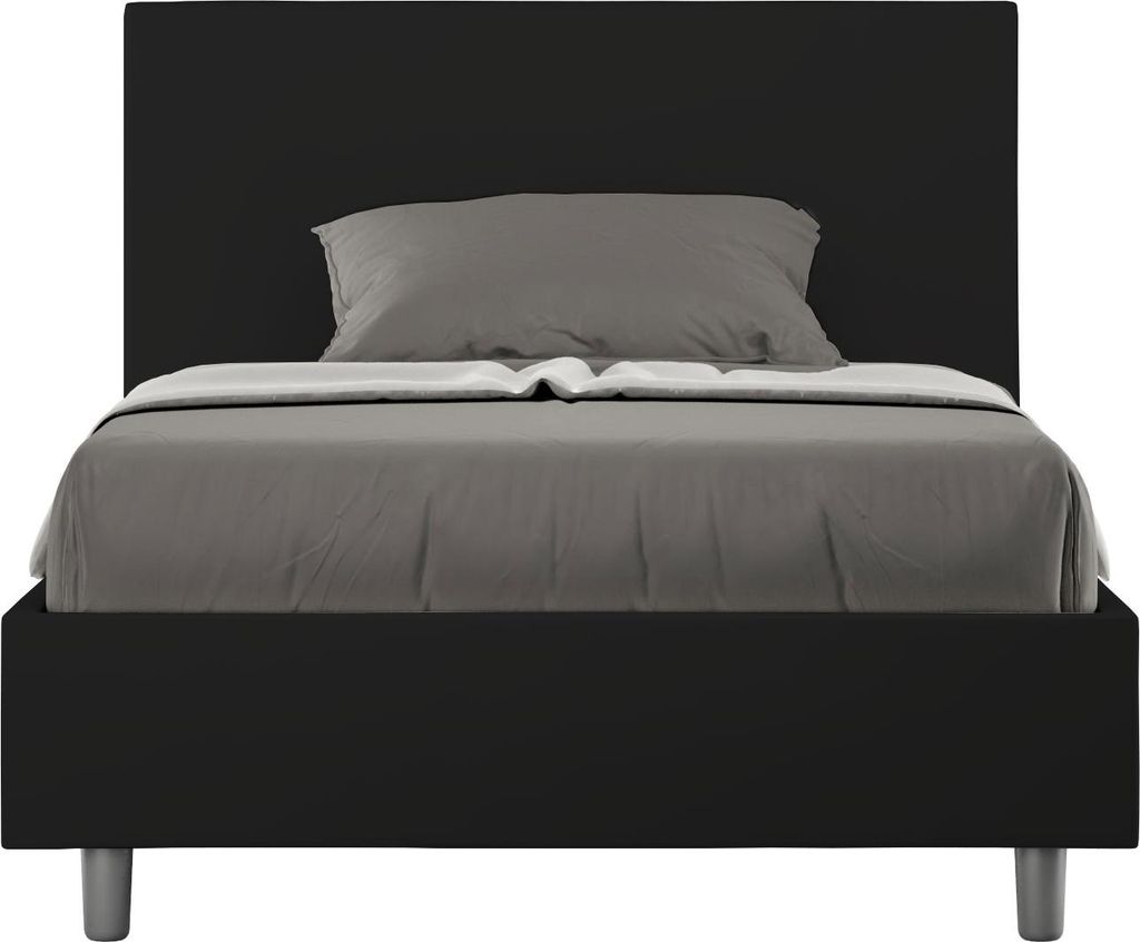 ITYHOME - Gepolstertes Bett ohne Lattenrost 120x200 mit Kunstlederbezug Schwarz Adele