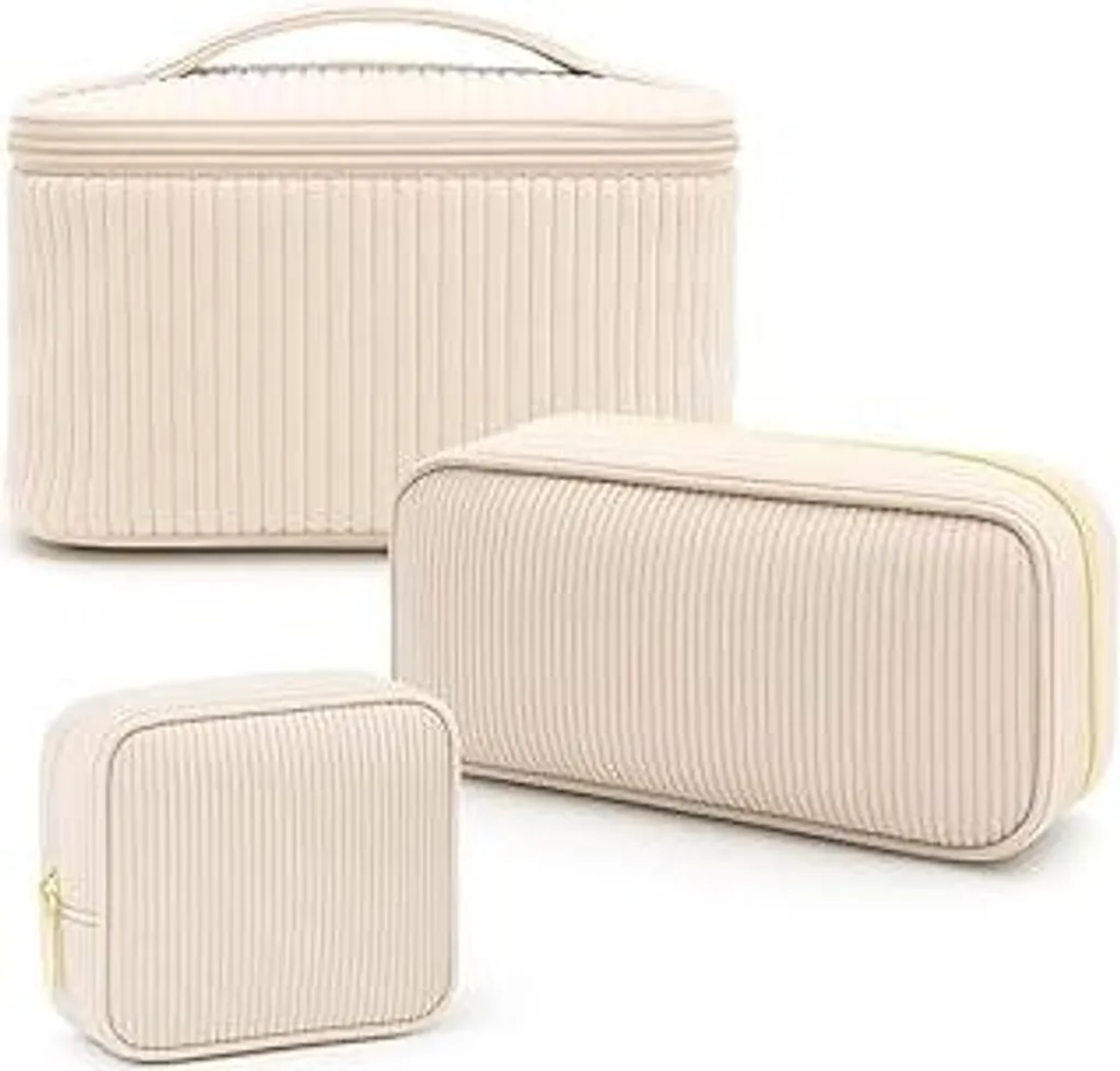 KELAV Set di 3 borse cosmetiche da donna, borsa da toilette da donna, borsa per trucchi in velluto a coste, borsa per trucchi grande, borsa da toilette da appendere con scomparti, borsa da viaggio per trucchi da donna, per l'uso quotidiano e i viaggi