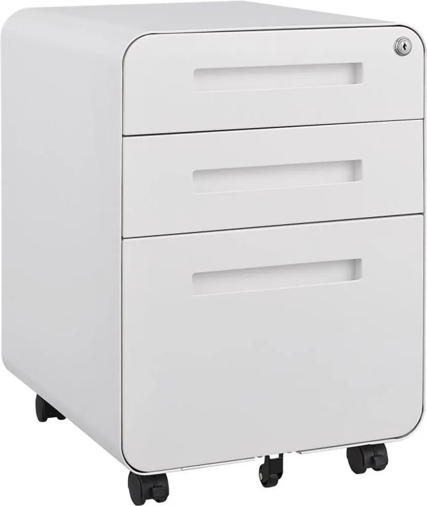 Caisson de bureau à roulettes avec 3 tiroirs de rangement blanc mat - 6