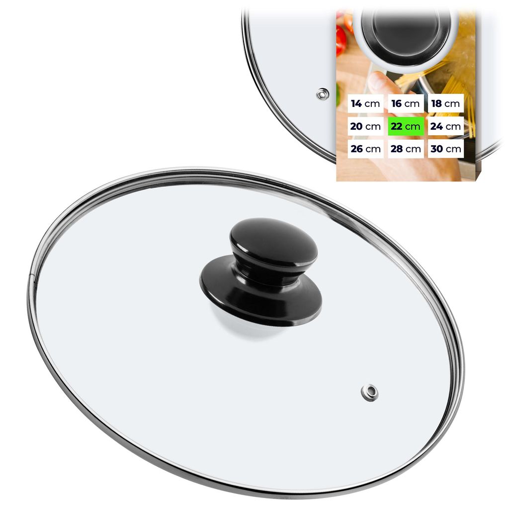 KADAX Topfdeckel "Caserta", Universaldeckel aus Glas mit Schwarzmatt griff, 20 cm