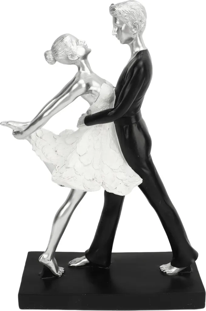Sculpture décorative couple enlacé argent - Statue moderne fait main