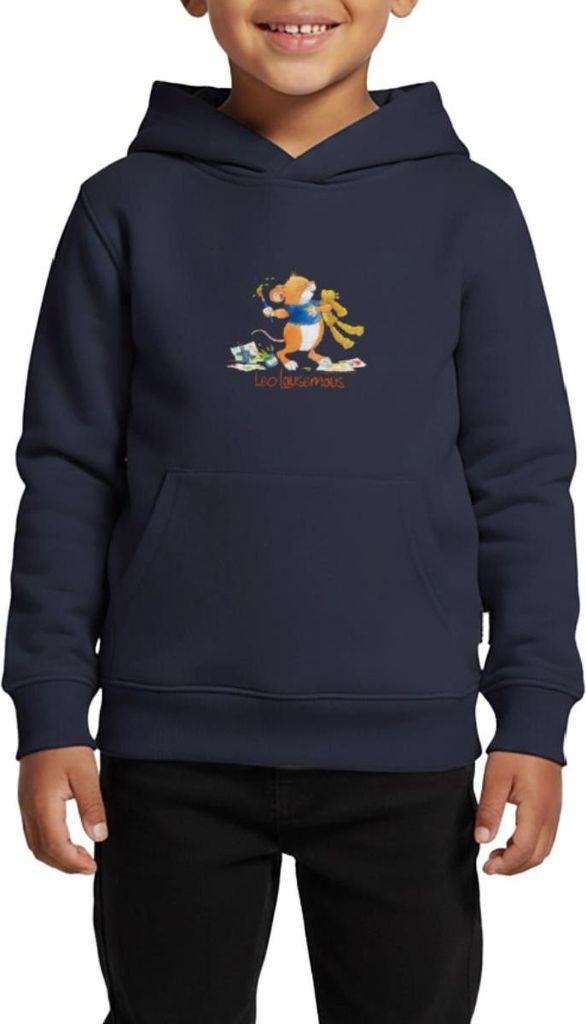 Spreadshirt Leo Lausemaus Malen mit Teddy Kinder Premium Hoodie, 110/116 (4 Jahre), Navy