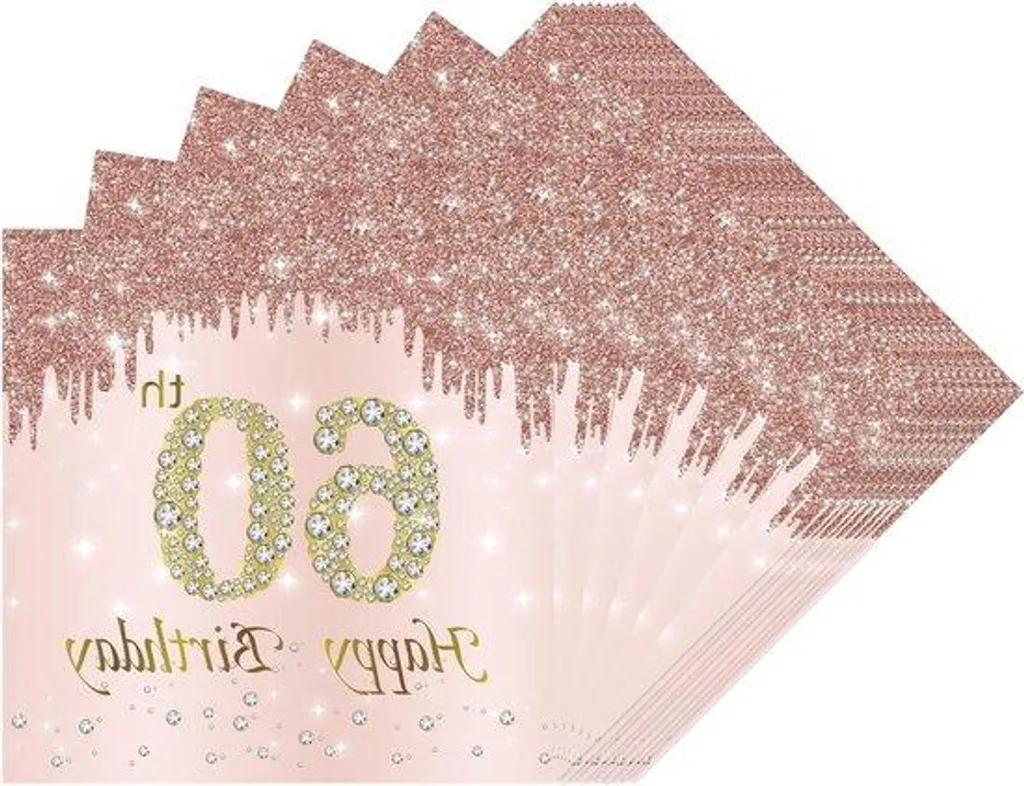 Serviettes de Table Anniversaire 60 ans Décoration Rose Gold - 40 Pcs