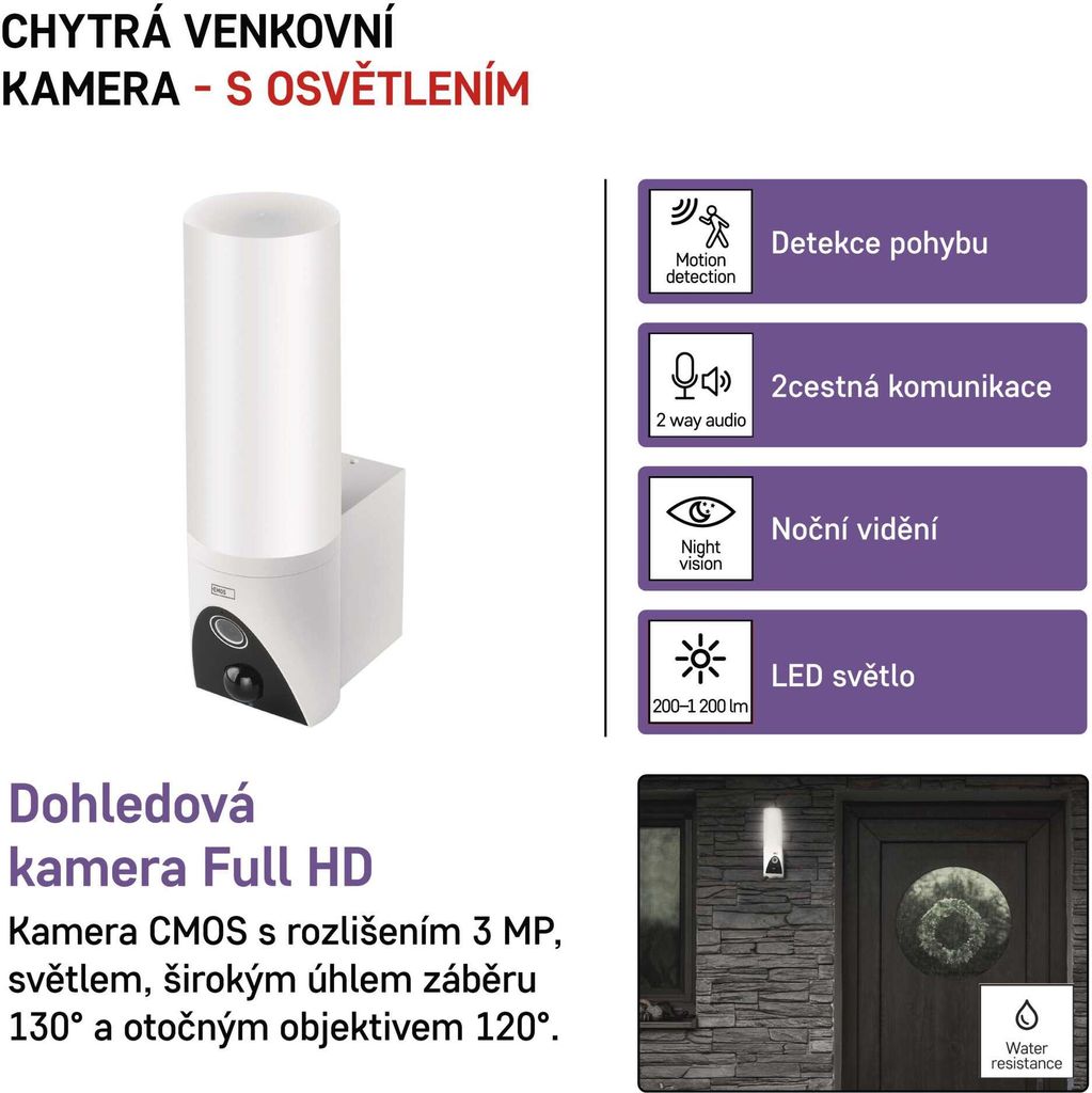 EMOS GoSmart Biela vonkajšia otočná kamera s WiFi a svetlom Obrázok produktu 12