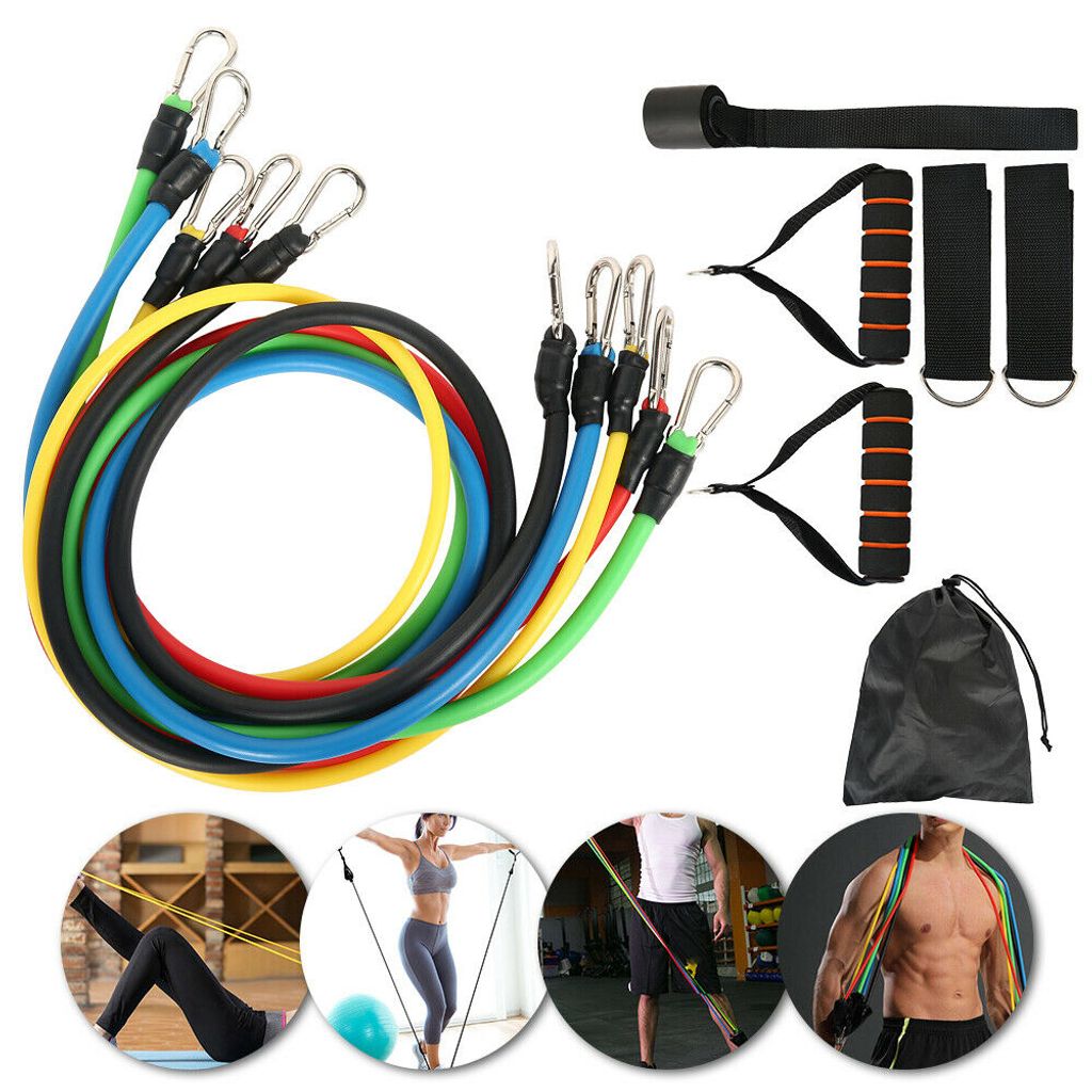 11tlg Resistance Fitnessbänder Expander Set Tube Gymnastikband Yoga Latexband DE 