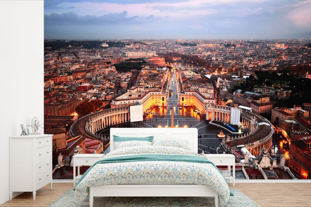 MuchoWow Fototapete für Wohnzimmer oder Schlafzimmer Wandtapete Vinyl Motivtapete Petersplatz - Rom - Italien - 330x220 cm - Fototapeten