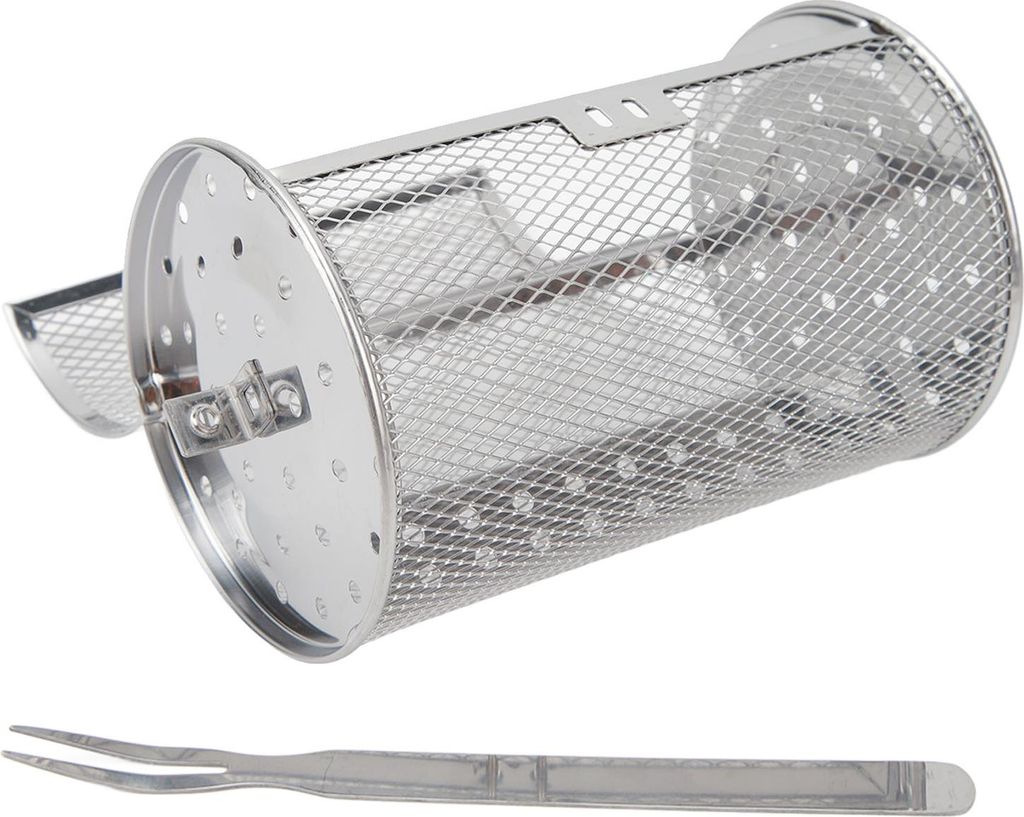 Rollbarer Grillkorb, Edelstahl-BBQ-Gabel, Drahtgeflecht, Zylindergrill für Camping, Picknick, Party, 18 cm Höhe