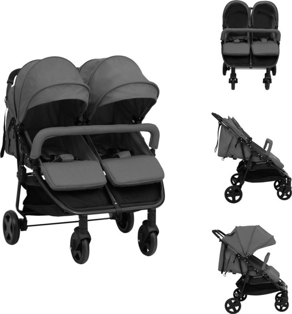 vidaXL Geschwisterwagen Dunkelgrau und Schwarz Stahl - Kinderwagen