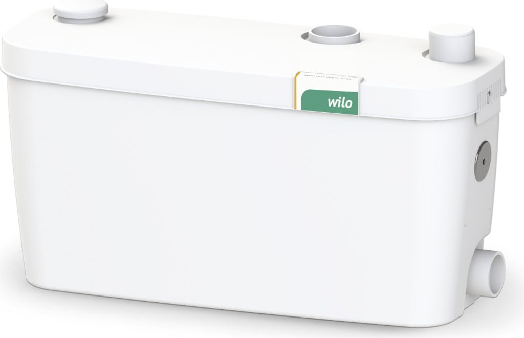 A white Wilo HiDrainlift 3-35 wastewater lifting unit is shown against a white background.