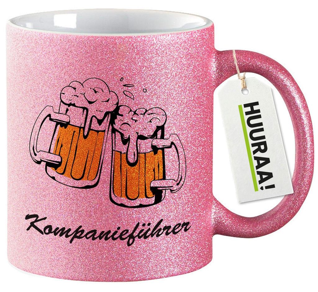 Huuraa Glitzertasse Kompanieführer Schützenfest 330ml Pink Keramik Kaffeebecher Geschenkidee
