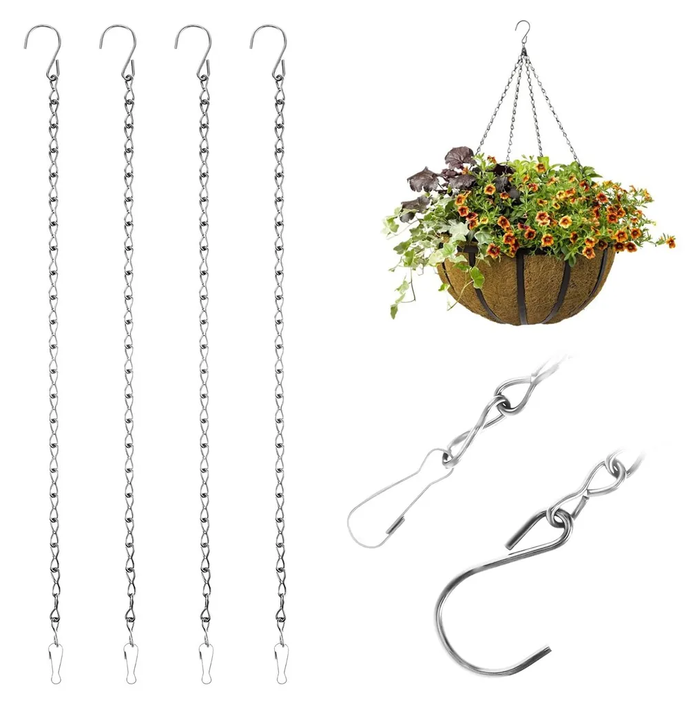 4 Chaînes de 50cm robustes pour jardinières et suspensions argentées