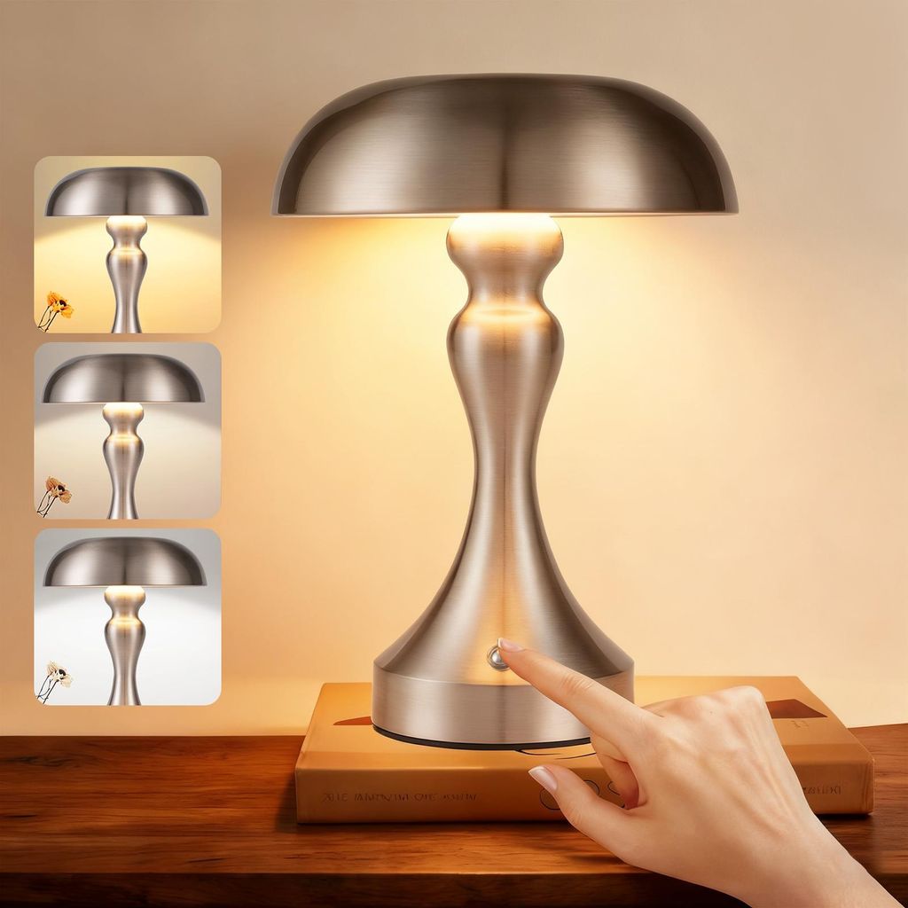 ZMH Tischlampe Kabellos Nachttischlampe Akku LED Tischleuchte Touch Dimmbar Retro Vintage Lampe mit USB Aufladbar Nickel Batterie Tischlampen für ...
