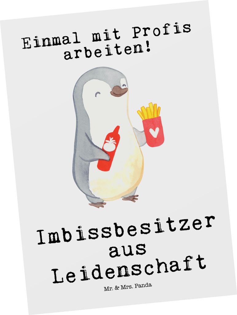 Mr. & Mrs. Panda Postkarte Imbissbesitzer Leidenschaft - Weiß - Geschenk, Ansichtskarte, Ansichtskarten, Spruch, Pommesliebe, Imbissverkäufer, Fo...