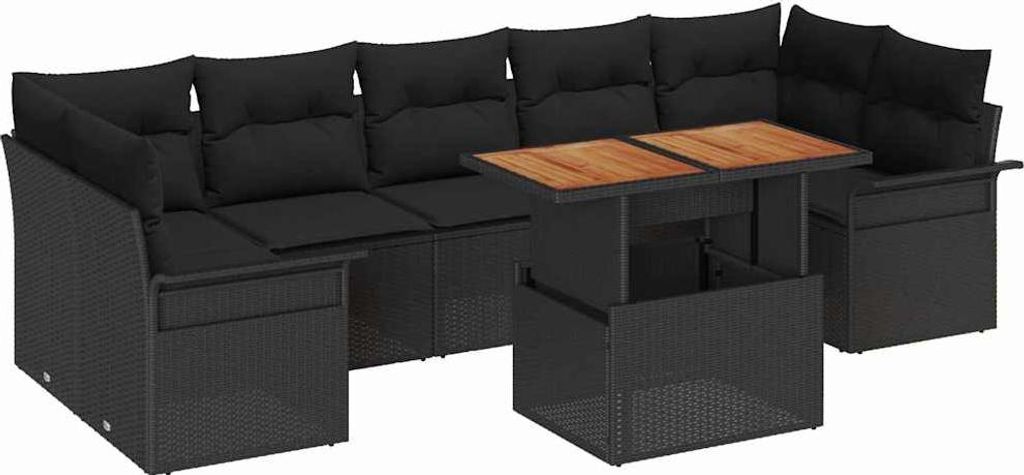 vidaXL Garten-Sofa-Set mit Speicher 8 pcs Schwarz Poly Rattan